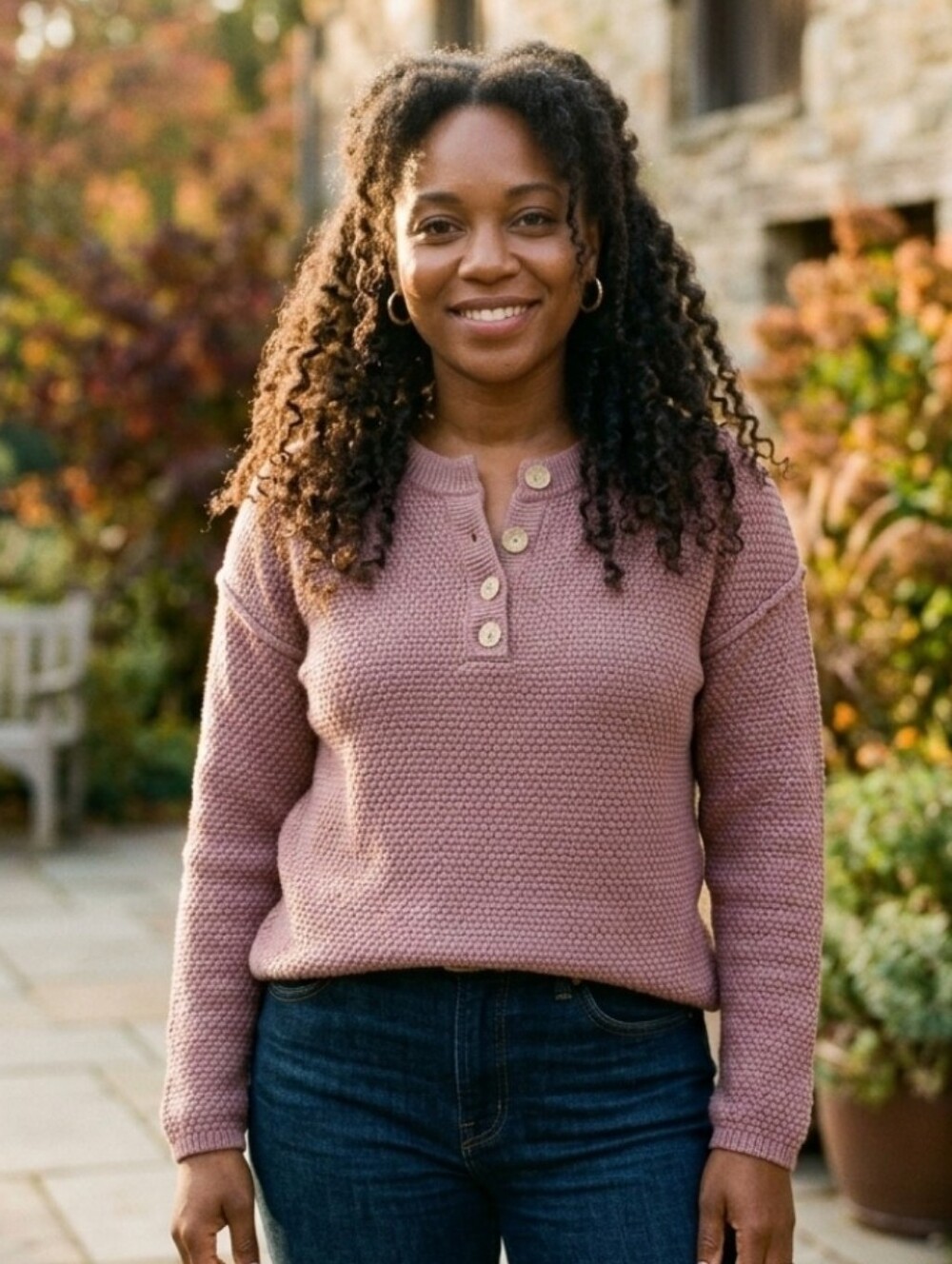 Women's Button Henley Sweater - Pink